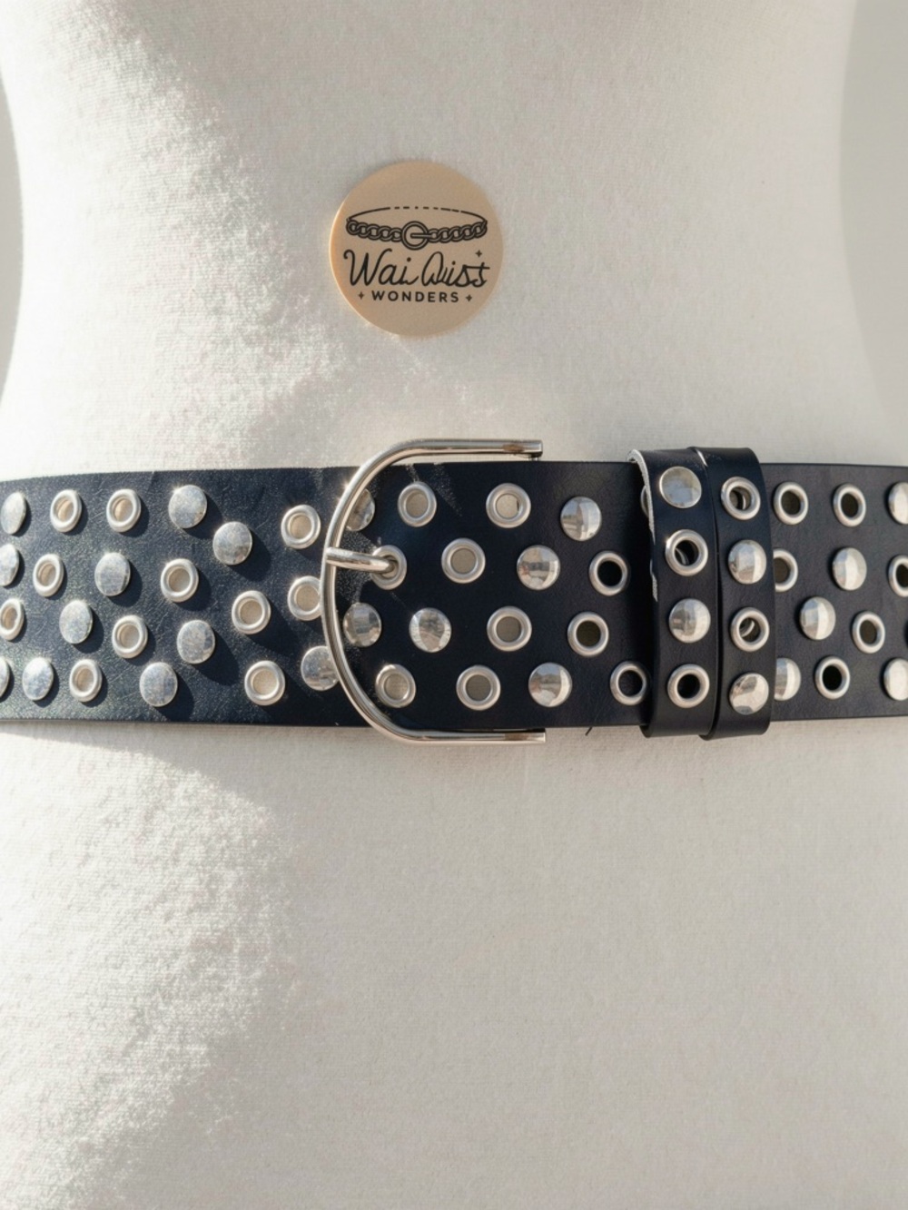 Y2K 2000s style Black leather belt with silver studs